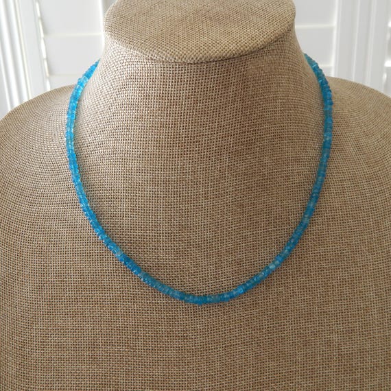 Apatite gemstone necklace, neon blue gemstones, layering necklace
