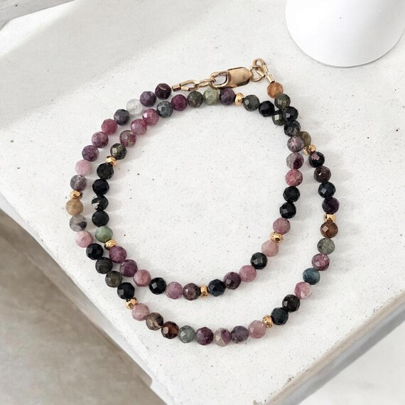 Dainty gemstone wrap bracelet, tourmaline bracelet, double wrap bracelet