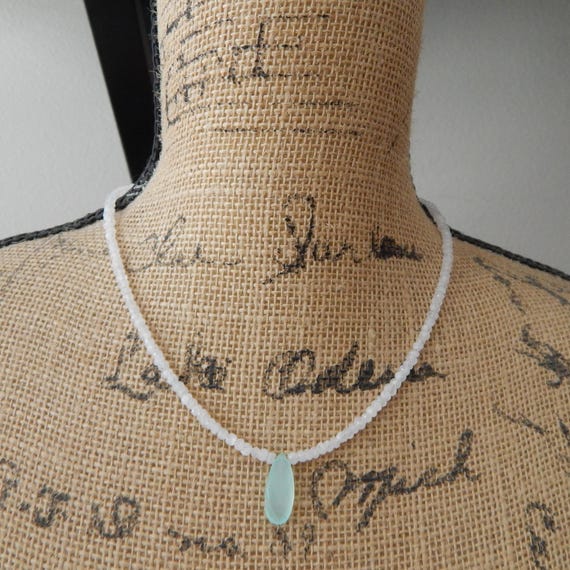 Moonstone and chalcedony necklace, gemstone necklace, beachy jewelry