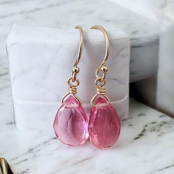 Pink quartz briolette dangle earrings, leverback earrings, boho jewelry, gift for her