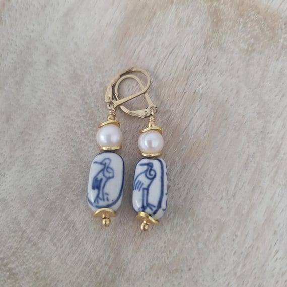 Chinoiserie earrings, summer wedding jewelry, gold filled earrings