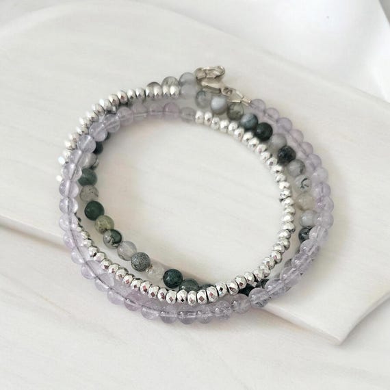 Dainty gemstone triple wrap bracelet, multi gemstone bracelet, boho bracelet