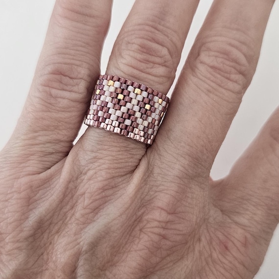 Peyote stitch seed bead ring, boho ring, gift for her, boho jewelry, cigar ring