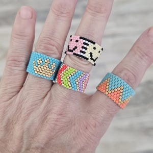 Peyote stitch seed bead ring, gift for her, boho jewelry, cigar ring image 4