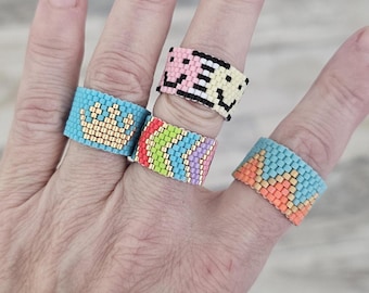 Peyote stitch seed bead ring, boho ring, gift for her, boho jewelry, cigar ring