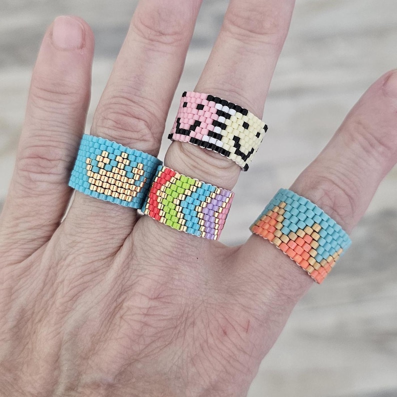 Peyote stitch seed bead ring, gift for her, boho jewelry, cigar ring image 4