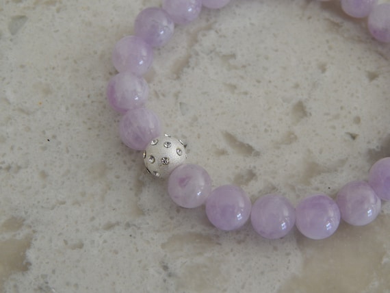 READY TO SHIP Amethyst and sterling silver rhinestone bead bracelet, stacking bracelet, spring jewelry