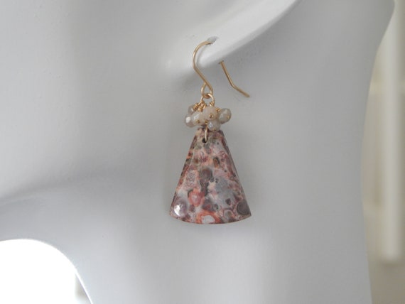 Ocean jasper and quartz cluster earrings, gold filled earwires, boho style jewelry