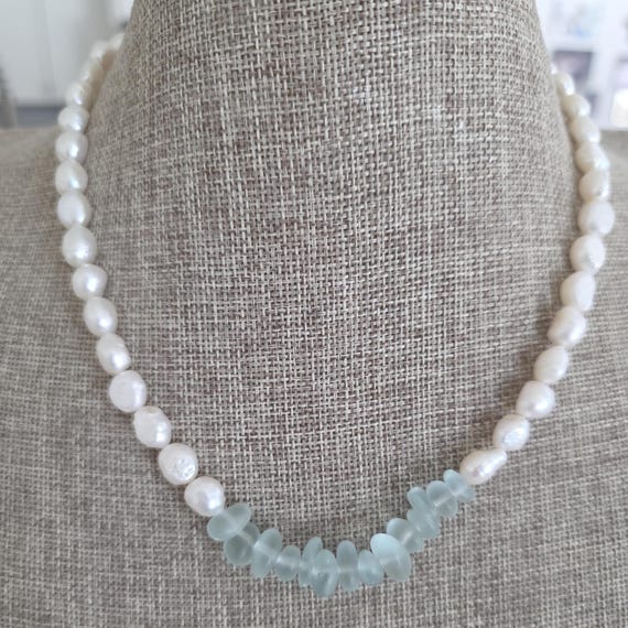 Freshwater nugget necklace with glass nugget beads, summer necklace