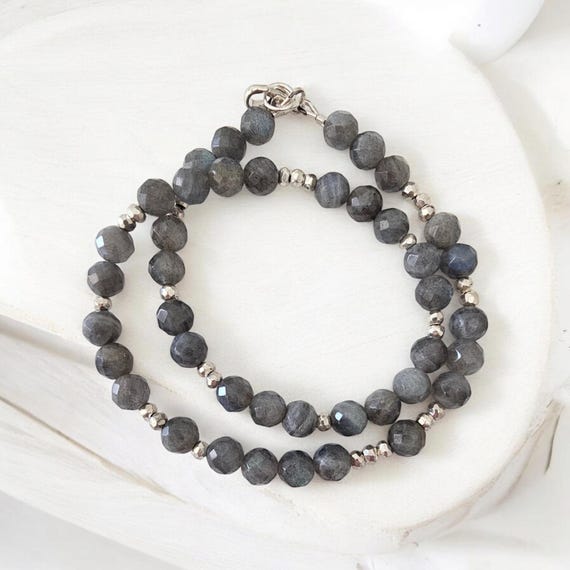 Labradorite double wrap bracelet, gray bracelet, double wrap bracelet
