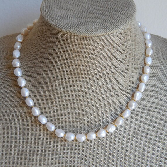 READY TO SHIP Hand knotted freshwater pearl nugget necklace, gift for her, wedding jewelry