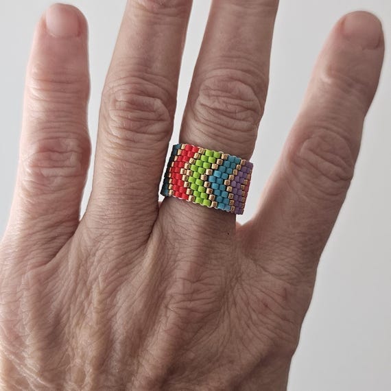 Peyote stitch seed bead ring, boho ring, gift for her, boho jewelry, cigar ring