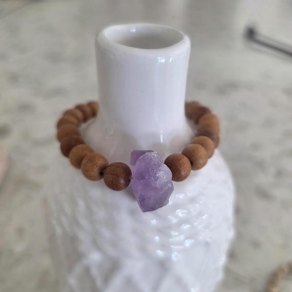 Sandalwood and amethyst nugget bracelet, summer jewelry