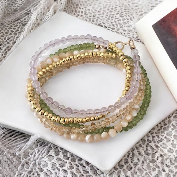 Multi gemstone wrap bracelet, boho bracelet, five wrap bracelet, long necklace