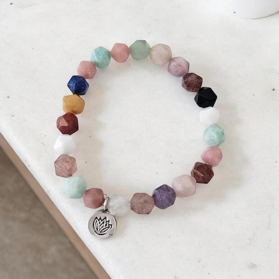 Multi gemstone nugget bracelet, boho chic, lotus bracelet, yoga chic