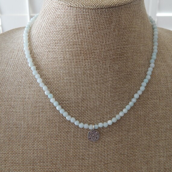 Faceted amazonite with sterling silver pendant, boho necklace, dainty gemstone necklace, hill tribe silver
