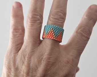Peyote stitch seed bead ring, gift for her, boho jewelry, cigar ring