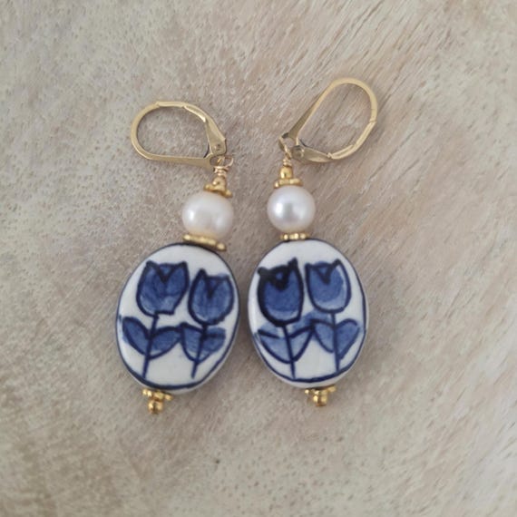 Chinoiserie earrings, summer wedding jewelry, gold filled earrings