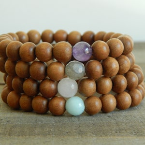Sandalwood and gemstone bracelet, healing bracelet, beach boho jewelry, summer jewelry