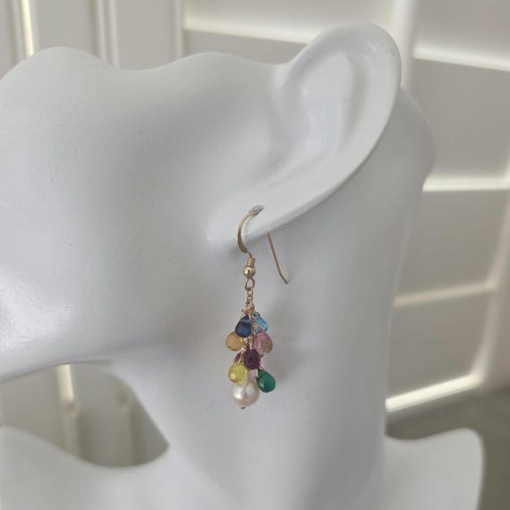 Gemstone cluster and pearl earrings, wedding jewelry