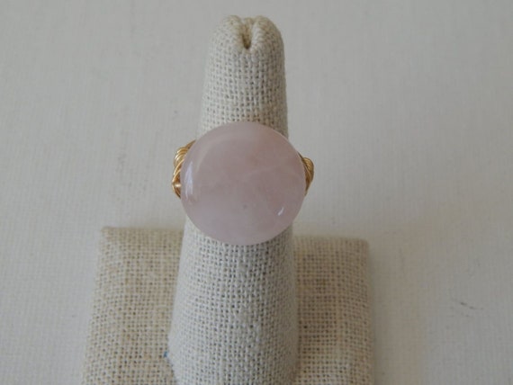 Gold wire wrapped rose quartz ring