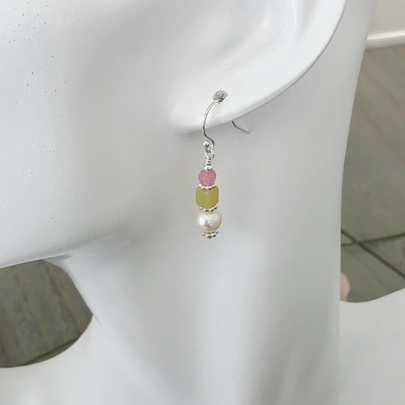 Jade and pearl earrings, everyday jewelry