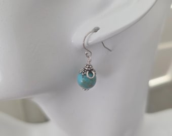 Genuine turquoise and sterling silver earrings, boho southwest jewelry