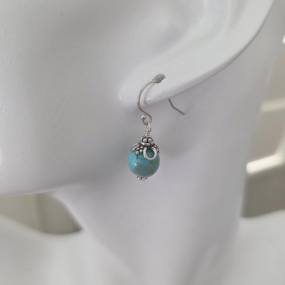 Genuine turquoise and sterling silver earrings, boho southwest jewelry