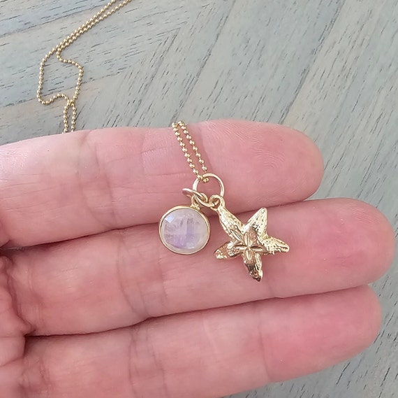 Multi charm gold filled necklace, beach boho, gift for her, starfish charm necklace