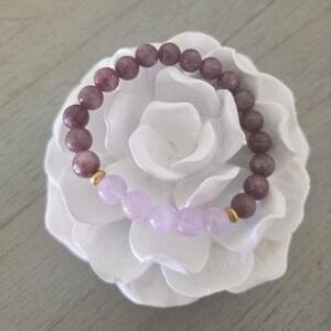 Lepidolite and amethyst bracelet, Boho Stackable