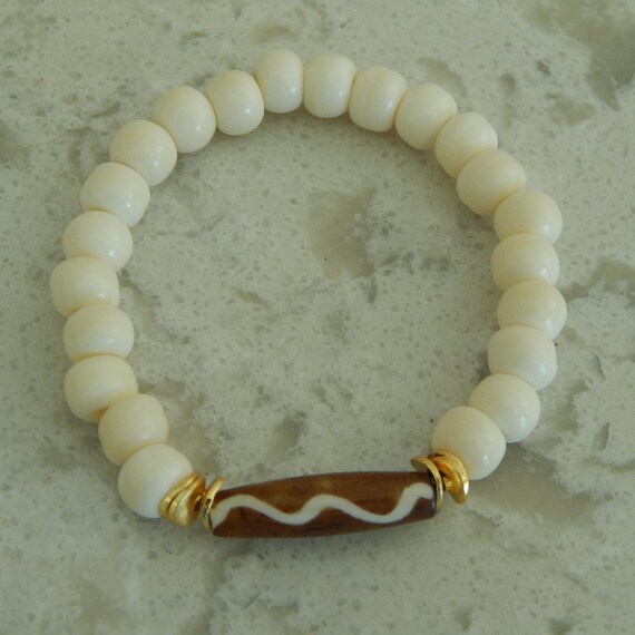 Boho Chic brown Bone Bead Bracelet with Gold Plated Spacers