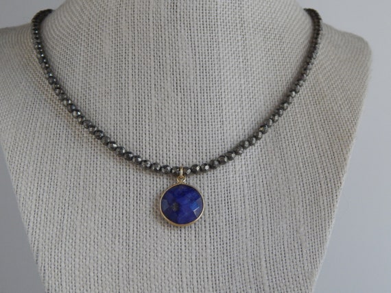 Pyrite and blue lapis necklace, boho necklace, gift for her