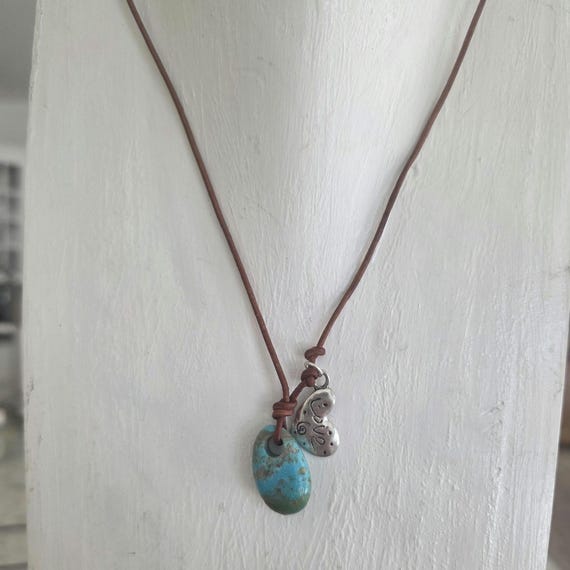 Turquoise nugget necklace with sterling silver heart pendant, artisan silver