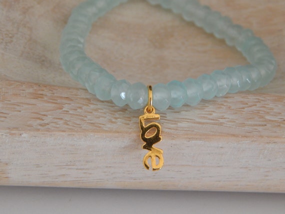 READY TO SHIP Dainty faceted quartz stretch bracelet with gold vermeil love charm, boho chic, delicate stacking bracelet
