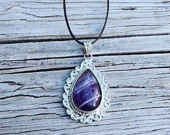 Necklace Amethyst Gift For Woman Boho Stone Pendant Chakra Necklace For Friend Purple Crystal  Silver Jewelry Chakra Stone Self Care