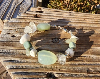 Bracelet For Woman Crystal Healing Gift for Friend Green White Quartz Bracelet Chakra Stone For Meditation Gift For Women Gemstone Self Care