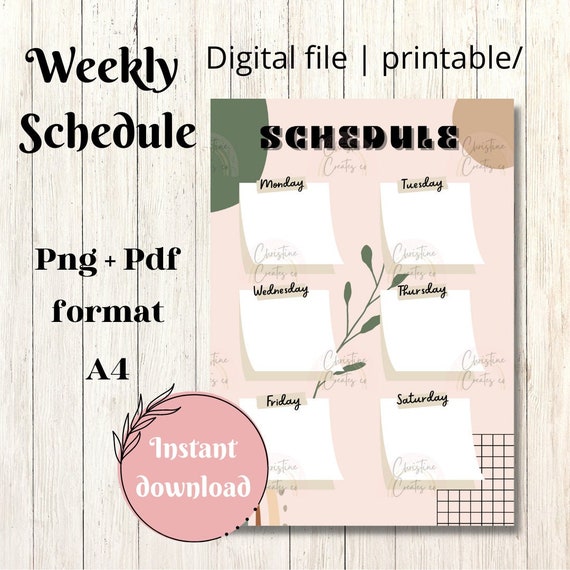 Weekly Schedule Aesthetic Png Pdf Format Digital - Etsy
