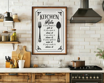 Kitchen Rules SVG, Kitchen vintage poster svg, Kitchen svg, Funny kitchen svg, Cooking Funny Svg, Kitchen Sign Svg