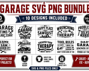 Garage SVG Bundle, 10 Funny Mechanic SVG Designs, Workshop  PNG, Garage Signs, Laser Engraving Files, Dad Garage, Cricut Cut Files