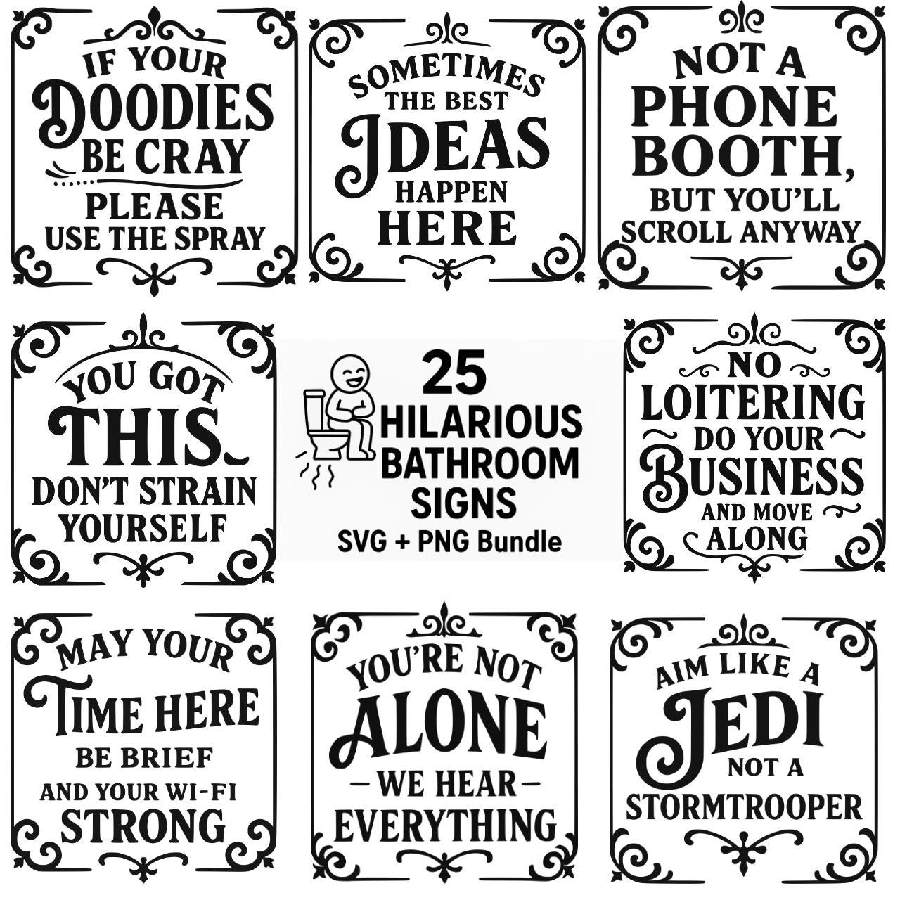 25 Funny Bathroom Sign SVG PNG Bundle, Vintage Bathroom Humor Quotes ...