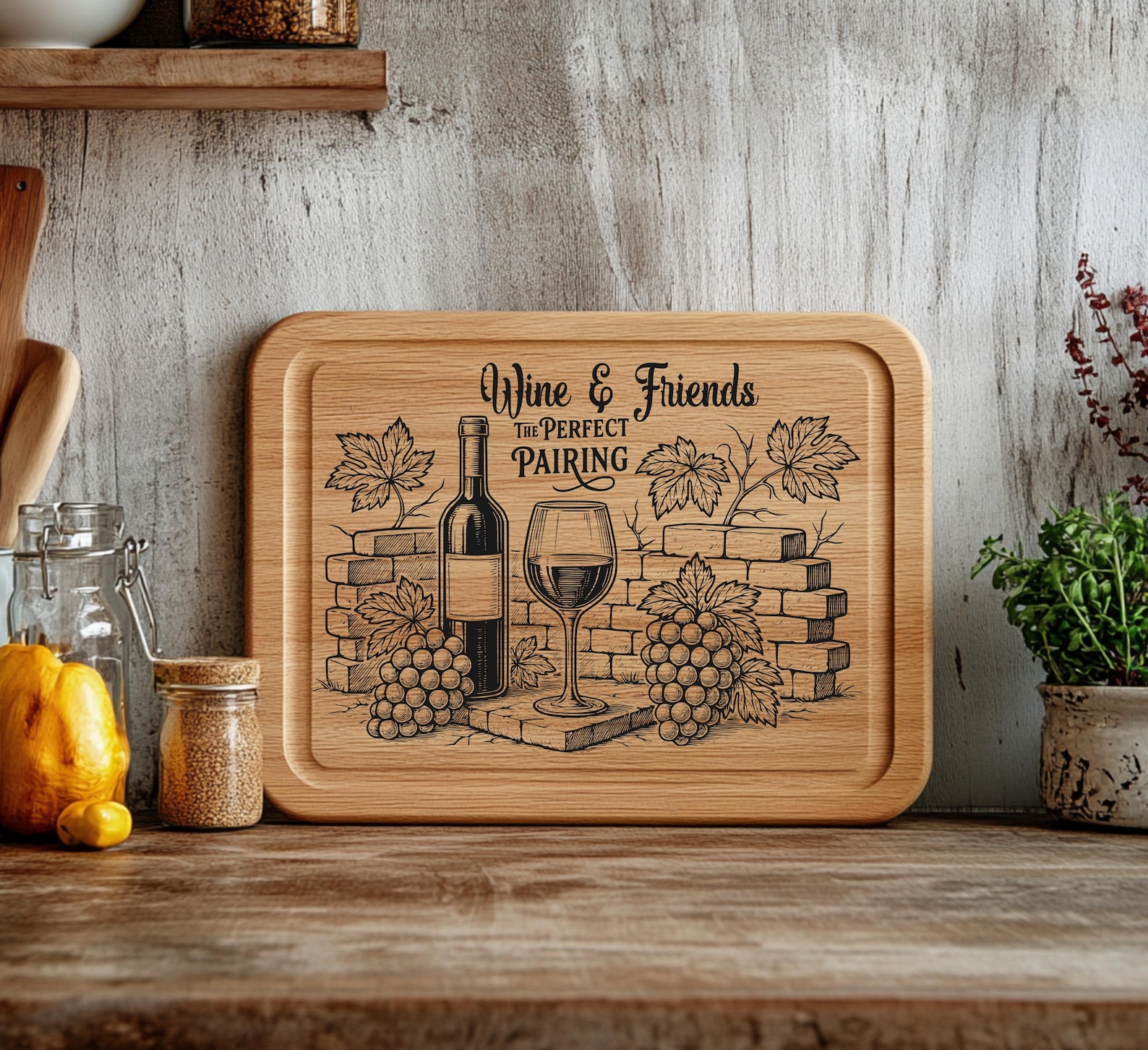 Wine and Friends SVG PNG DXF | Classy Cutting Board Design for Laser ...