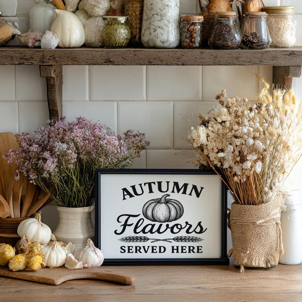 Farmhouse Fall Kitchen Sign SVG, PNG Dxf With Pumpkin and Wheat, Rustic ...