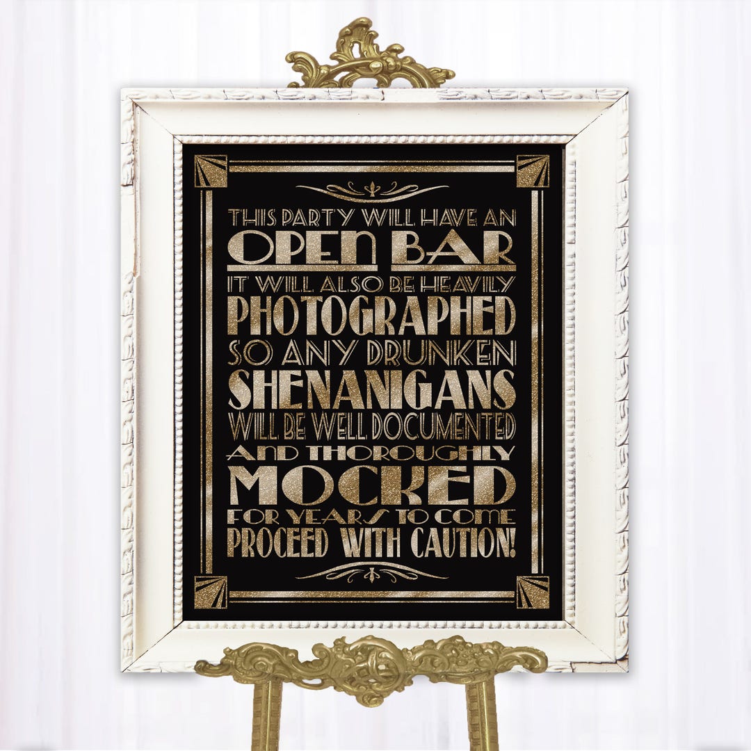 Prohibition Ends Here PRINTABLE Sign, Wedding Bar Sign, DIY New Years Party  Decorations, 1920's Wedding Decor, Bar Decorations, Black Gold 