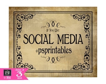 Printable Wedding Social Media sign - 5x7, 8x10 or 11 x 14 - DIY - Vintage Black Tie Collection - Social Media Hashtag sign