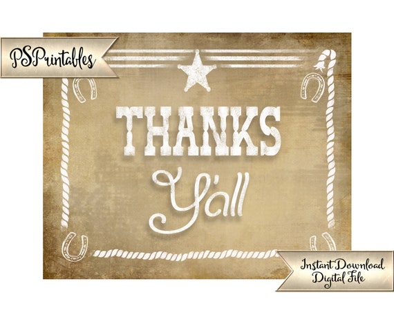 Thanks Y'all Western Themed PRINTABLE Sign for Wester - Etsy