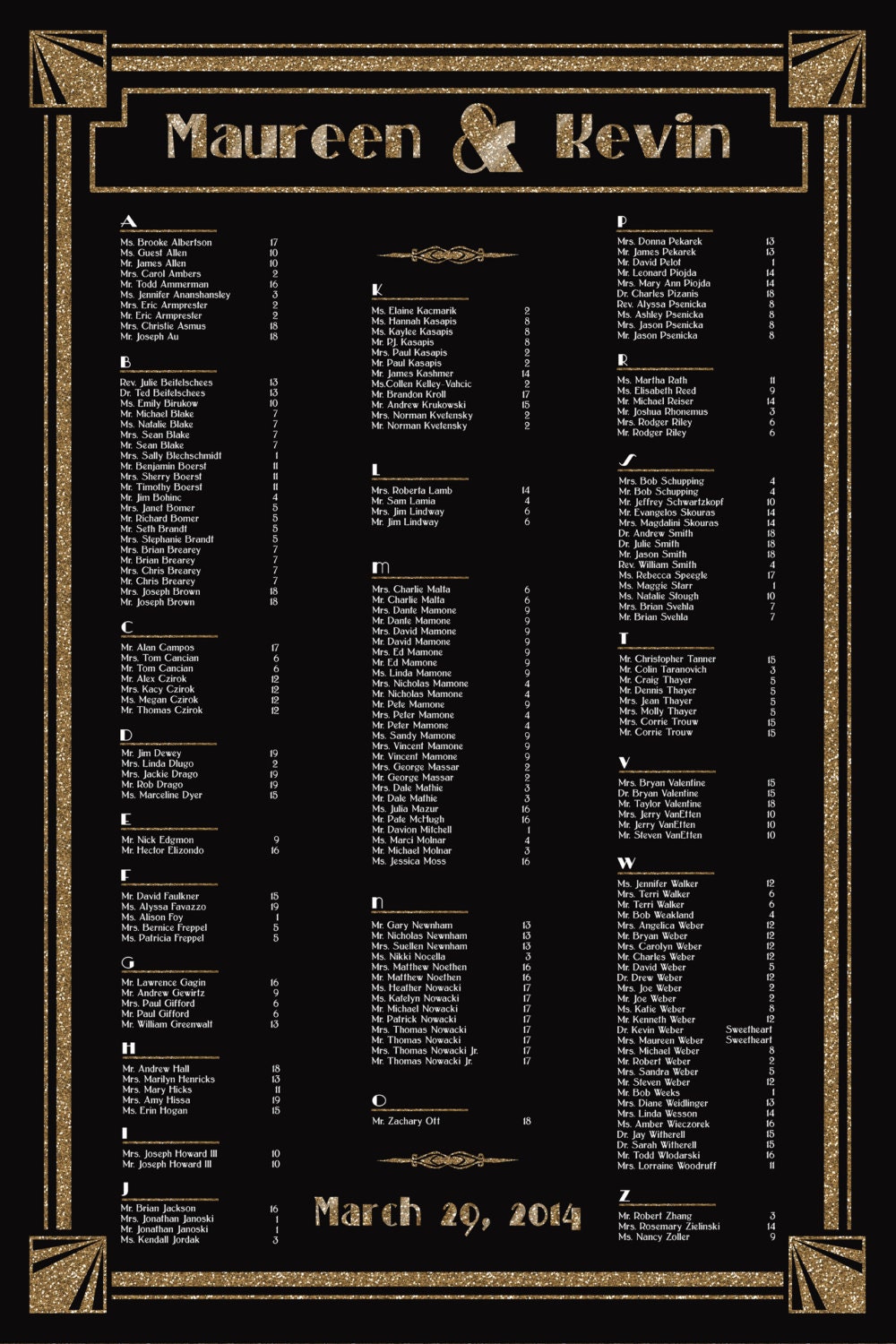 Art Deco Seating Chart