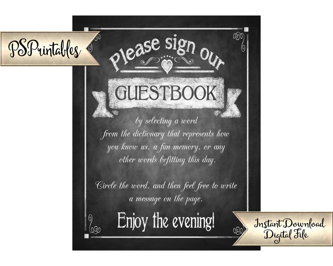 Dictionary Guestbook Sign PRINTABLE Wedding Sign, Chalkboard Wedding