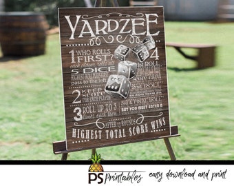 yard games - yardzee yard game sign - bbq yard games - yardzee rule sign - lawn game sign -printable yard sign-diy yard game sign wood style