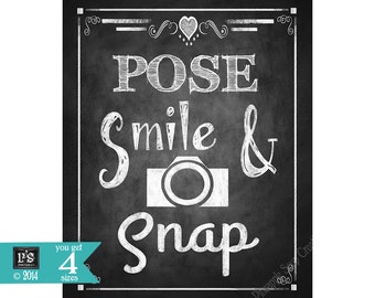 Instant Download Wedding PHOTO BOOTH Sign - Pose Smile Snap - DIY - Rustic Heart Chalkboard Collection