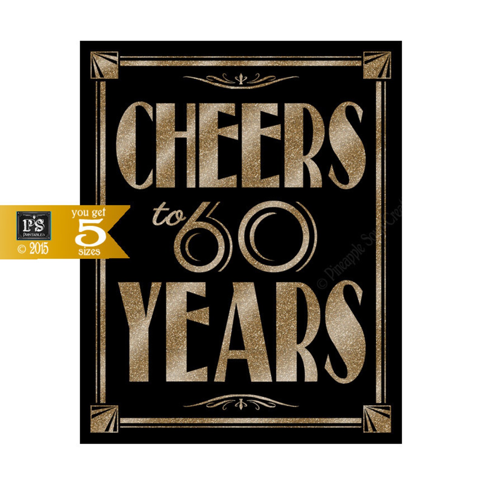 PRINTABLE 60th Birthday Sign Cheers to 60 Years Black &amp; - Etsy